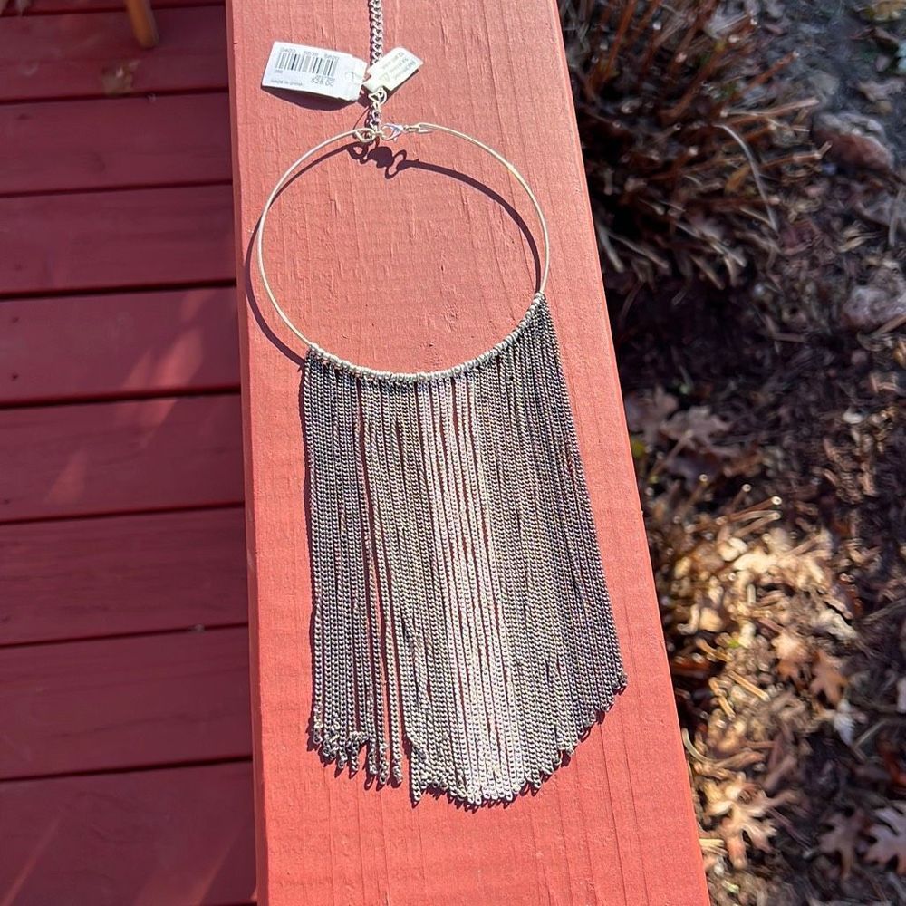 Robert Rose Bib Statement Necklace Fringe Silver Tone